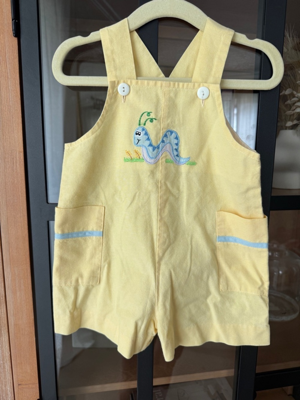 Vintage House of Hatten shortall jon jon romper embroidered applique caterpillar